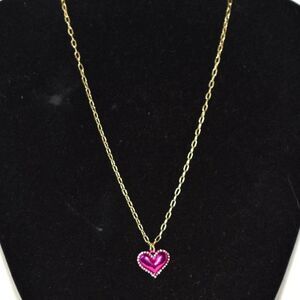 Sugarfix By Baublebar Metalic Red Heart Rhinestone Accent Gold Tone 18" Necklace